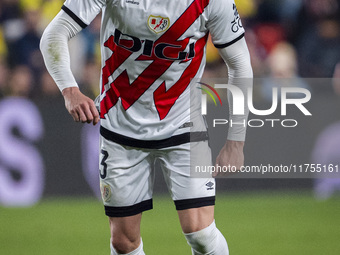 Pep Chavarria of Rayo Vallecano is in action with the ball during the La Liga EA Sports 2024/25 football match between Rayo Vallecano and UD...