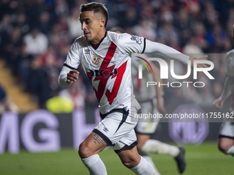 Oscar Trejo of Rayo Vallecano is in action with the ball during the La Liga EA Sports 2024/25 football match between Rayo Vallecano and UD L...