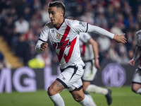 Oscar Trejo of Rayo Vallecano is in action with the ball during the La Liga EA Sports 2024/25 football match between Rayo Vallecano and UD L...