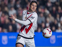 James Rodriguez of Rayo Vallecano is in action with the ball during the La Liga EA Sports 2024/25 football match between Rayo Vallecano and...