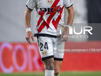 Florian Lejeune of Rayo Vallecano is in action with the ball during the La Liga EA Sports 2024/25 football match between Rayo Vallecano and...