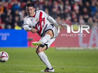 James Rodriguez of Rayo Vallecano is in action with the ball during the La Liga EA Sports 2024/25 football match between Rayo Vallecano and...