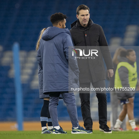 Manchester City W.F.C. manager Gareth Taylor is at full time during the Barclays FA Women's Super League match between Manchester City and T...