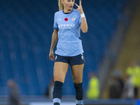 Chloe Kelly, number 9 of Manchester City W.F.C., gesticulates during the Barclays FA Women's Super League match between Manchester City and...