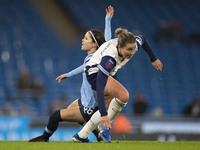 Yui Hasegawa #25 of Manchester City W.F.C. is fouled by the opponent during the Barclays FA Women's Super League match between Manchester Ci...