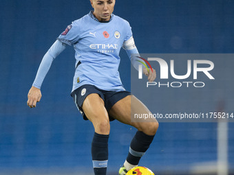 Alex Greenwood #5 of Manchester City W.F.C. is in action during the Barclays FA Women's Super League match between Manchester City and Totte...