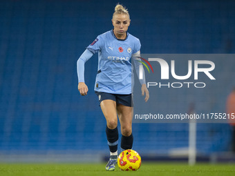 Alex Greenwood #5 of Manchester City W.F.C. is in action during the Barclays FA Women's Super League match between Manchester City and Totte...