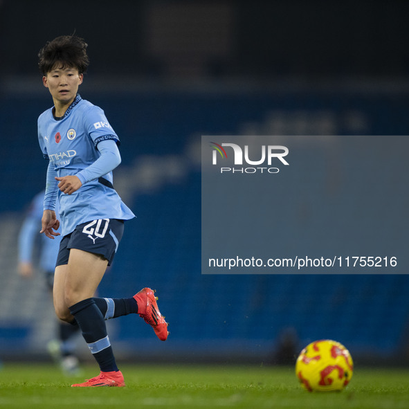 Aoba Fujino #20 of Manchester City W.F.C. participates in the Barclays FA Women's Super League match between Manchester City and Tottenham H...