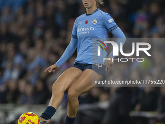 Kerstin Casparij #18 of Manchester City W.F.C. is in action during the Barclays FA Women's Super League match between Manchester City and To...