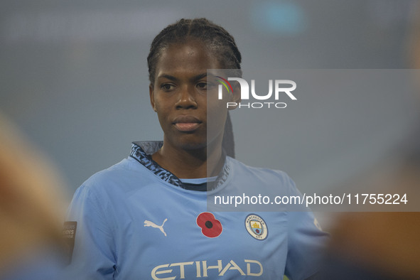 Khadija Shaw #21 of Manchester City W.F.C. participates in the Barclays FA Women's Super League match between Manchester City and Tottenham...