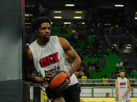 Shaquielle McKissic warms up for the Euroleague game between Panathinaikos and Olympiacos, with a final score of 89-94, at OAKA in Athens, G...