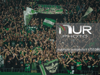 Panathinaikos fans are present during the warm-up for the Euroleague game between Panathinaikos and Olympiacos, with a final score of 89-94,...