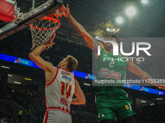 Sasha Vezenkov and Lorenzo Brown are in action during the Euroleague game between Panathinaikos and Olympiacos, with a final score of 89-94,...