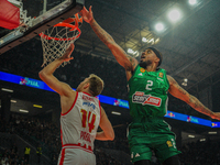 Sasha Vezenkov and Lorenzo Brown are in action during the Euroleague game between Panathinaikos and Olympiacos, with a final score of 89-94,...