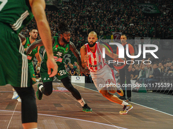 Evan Fournier participates in an action moment during the Euroleague game between Panathinaikos and Olympiacos, with a final score of 89-94,...