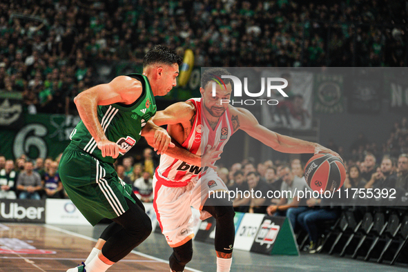 Nigel Williams-Goss participates in an action moment during the Euroleague game between Panathinaikos and Olympiacos, with a final score of...