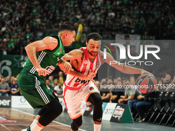 Nigel Williams-Goss participates in an action moment during the Euroleague game between Panathinaikos and Olympiacos, with a final score of...