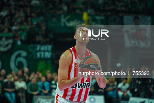 Nikola Milutinov is in an action moment during the Euroleague game between Panathinaikos and Olympiacos, with a final score of 89-94, at OAK...