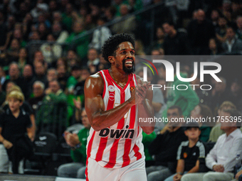 Shaquielle McKissic is in an action moment during the Euroleague game between Panathinaikos and Olympiacos, with a final score of 89-94, at...