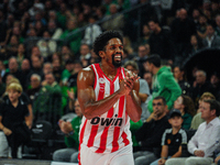 Shaquielle McKissic is in an action moment during the Euroleague game between Panathinaikos and Olympiacos, with a final score of 89-94, at...