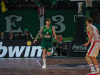 Juancho Hernangomez participates in an action moment during the Euroleague game between Panathinaikos and Olympiacos, with a final score of...