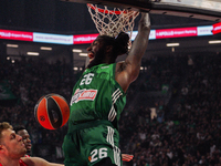 Mathias Lessort is in an action moment during the Euroleague game between Panathinaikos and Olympiacos, with a final score of 89-94, at OAKA...