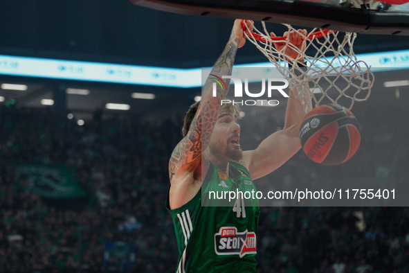 Juancho Hernangomez participates in an action moment during the Euroleague game between Panathinaikos and Olympiacos, with a final score of...