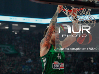 Juancho Hernangomez participates in an action moment during the Euroleague game between Panathinaikos and Olympiacos, with a final score of...