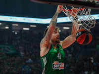 Juancho Hernangomez participates in an action moment during the Euroleague game between Panathinaikos and Olympiacos, with a final score of...