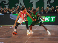 Nigel Williams-Goss and Kendrick Nunn are in an action moment during the Euroleague game between Panathinaikos and Olympiacos, with a final...