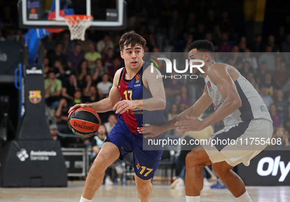 Juan Nunez and Timothe Luwawu-Cabarrot play during the match between FC Barcelona and Baskonia Vitoria-Gasteiz, corresponding to week 8 of t...