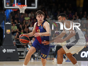 Juan Nunez and Timothe Luwawu-Cabarrot play during the match between FC Barcelona and Baskonia Vitoria-Gasteiz, corresponding to week 8 of t...