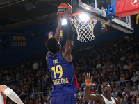 Youssoupha Fall plays during the match between FC Barcelona and Baskonia Vitoria-Gasteiz, corresponding to week 8 of the Turkish Airlines Eu...