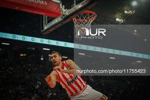 Nikola Milutinov is in an action moment during the Euroleague game between Panathinaikos and Olympiacos, with a final score of 89-94, at OAK...