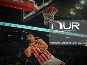 Nikola Milutinov is in an action moment during the Euroleague game between Panathinaikos and Olympiacos, with a final score of 89-94, at OAK...