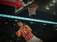 Nikola Milutinov is in an action moment during the Euroleague game between Panathinaikos and Olympiacos, with a final score of 89-94, at OAK...