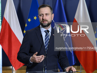 Polish Deputy Prime Minister and Defence Minister Wladyslaw Kosiniak-Kamysz speaks during a press conference in Warsaw, Poland, on November...