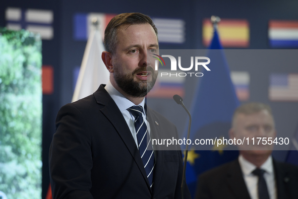 Polish Deputy Prime Minister and Defence Minister Wladyslaw Kosiniak-Kamysz speaks during a press conference in Warsaw, Poland, on November...