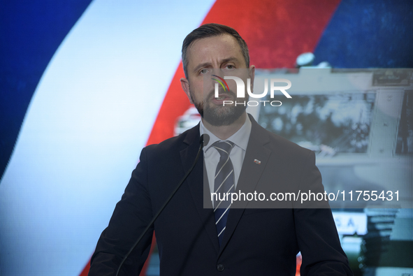 Polish Deputy Prime Minister and Defence Minister Wladyslaw Kosiniak-Kamysz speaks during a press conference in Warsaw, Poland, on November...