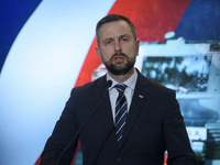 Polish Deputy Prime Minister and Defence Minister Wladyslaw Kosiniak-Kamysz speaks during a press conference in Warsaw, Poland, on November...