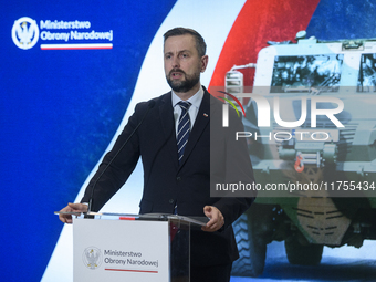 Polish Deputy Prime Minister and Defence Minister Wladyslaw Kosiniak-Kamysz speaks during a press conference in Warsaw, Poland, on November...