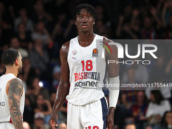 Khalifa Diop plays during the match between FC Barcelona and Baskonia Vitoria-Gasteiz, corresponding to week 8 of the Turkish Airlines Eurol...