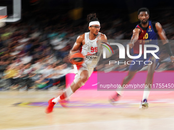 Chima Moneke and Chimezie Metu play during the match between FC Barcelona and Baskonia Vitoria-Gasteiz, corresponding to week 8 of the Turki...