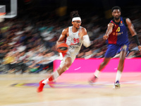 Chima Moneke and Chimezie Metu play during the match between FC Barcelona and Baskonia Vitoria-Gasteiz, corresponding to week 8 of the Turki...