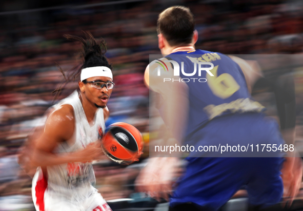 Chima Moneke and Jan Vesely play during the match between FC Barcelona and Baskonia Vitoria-Gasteiz in the week 8 of the Turkish Airlines Eu...