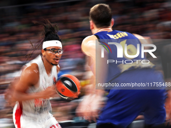 Chima Moneke and Jan Vesely play during the match between FC Barcelona and Baskonia Vitoria-Gasteiz in the week 8 of the Turkish Airlines Eu...