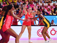 Harriet Jones of England competes during the Fast5 Netball World Series match between England and South Africa at the Wolfbrook Arena in Chr...