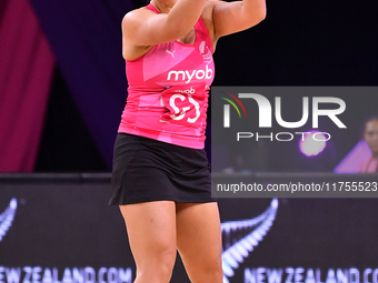 Maia Wilson of New Zealand competes in the Fast5 Netball World Series match between New Zealand and Jamaica at the Wolfbrook Arena in Christ...