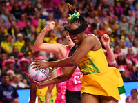 Amanda Pinkney of Jamaica competes in the Fast5 Netball World Series match between New Zealand and Jamaica at the Wolfbrook Arena in Christc...