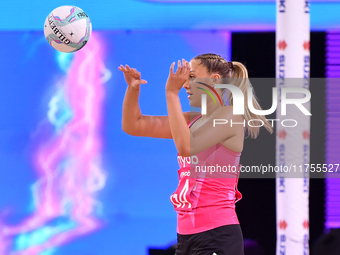 Martina Salmon of New Zealand passes the ball during the Fast5 Netball World Series match between New Zealand and Jamaica in Christchurch, N...